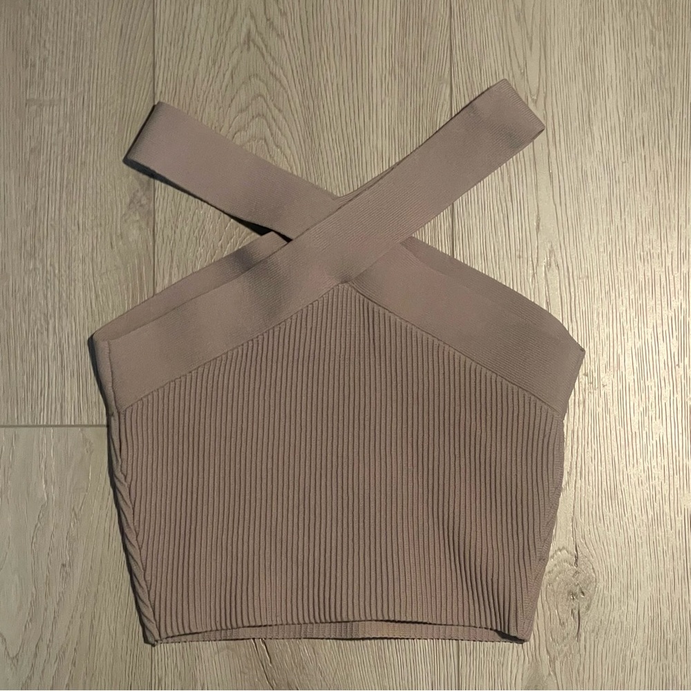 Aritzia Babaton Sculpt Knit Criss Cross Cropped Tank - Orchid Petal Halter Top - Picture 10 of 10